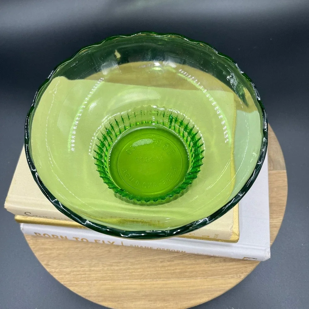 1960's‎ Vintage EO Brody Green Glass Footed Bowls - Glass Dinnerware